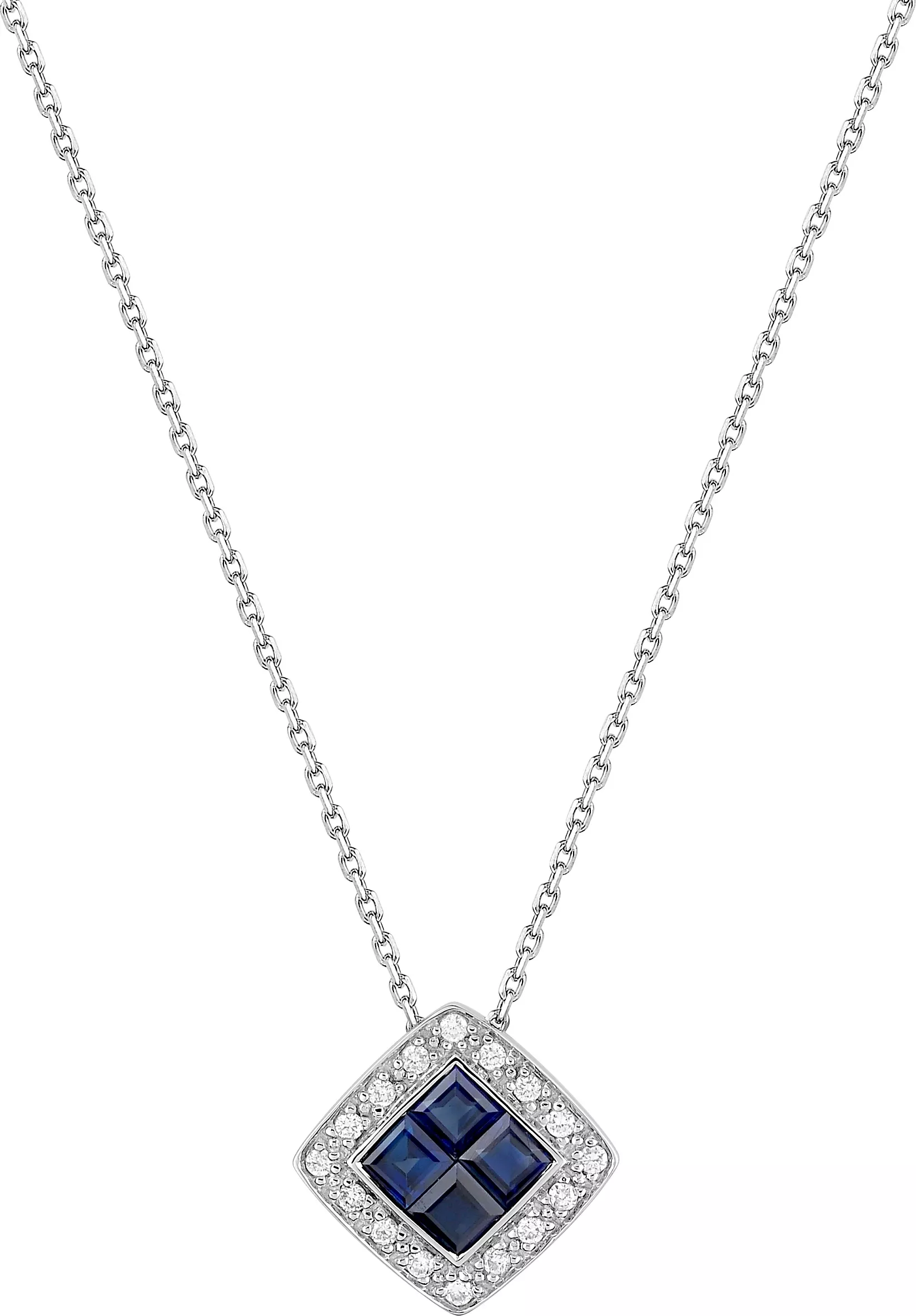 Collier Or Blanc Ivelina Diamant Saphir - Collier en Or 750 18k - Bijoux en Vogue