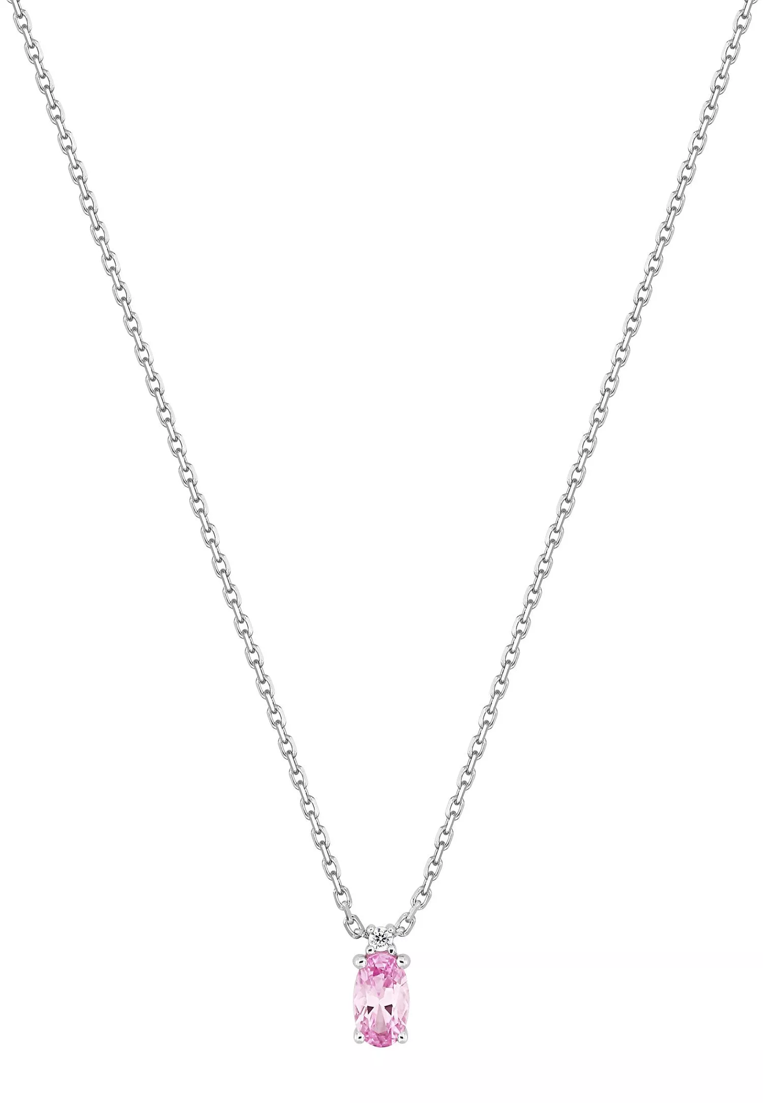 Collier Or Blanc Marbrie Diamant Saphir Rose - Collier en Or 750 18k - Bijoux en Vogue