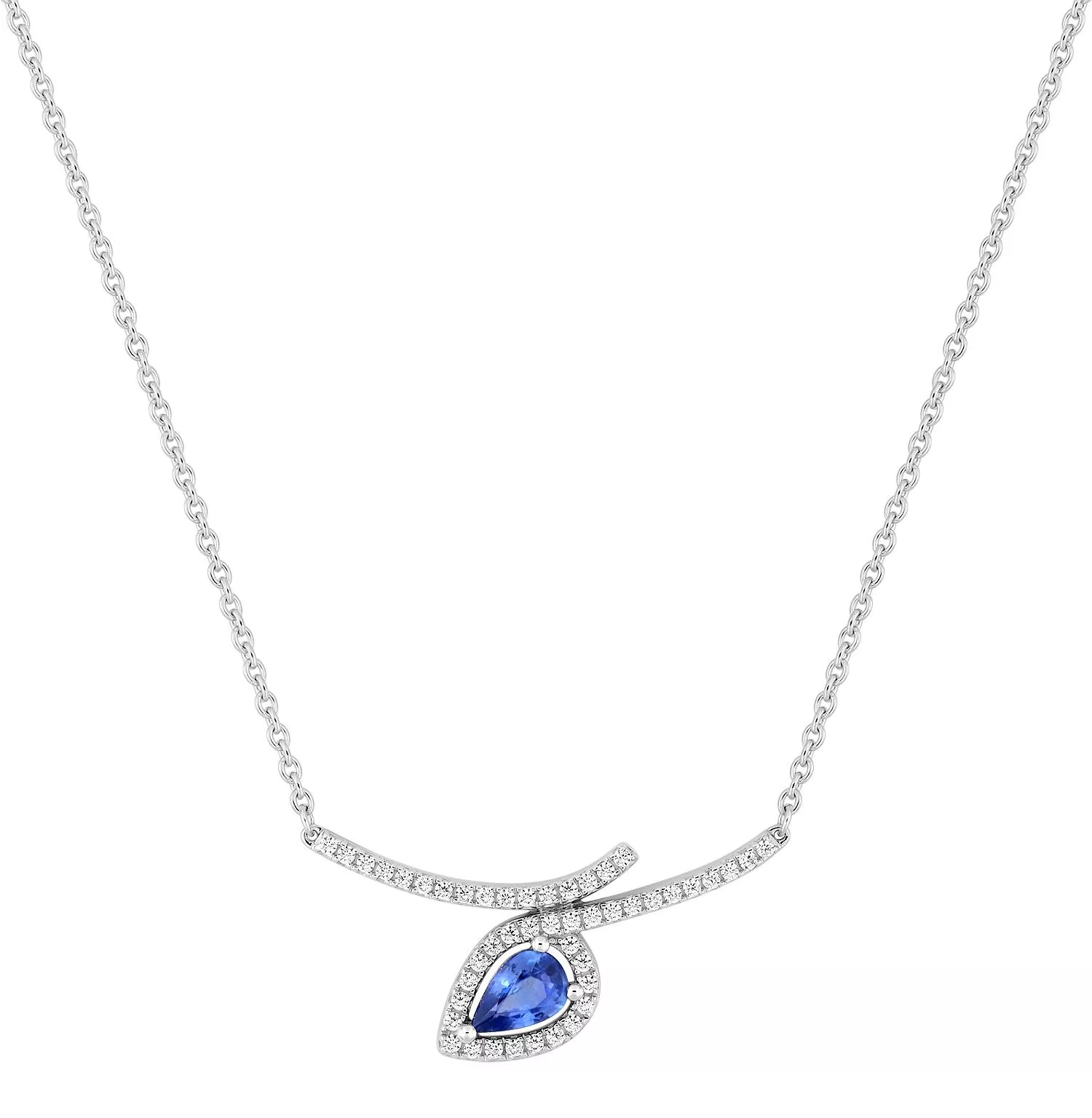Collier Or Blanc Djalila Diamant Saphir de Ceylan - Collier en Or 750 18k - Bijoux en Vogue