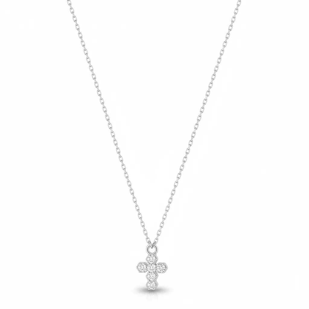 Collier Or Blanc Zirconium Croix Chrétienne - Collier en Or 750 18k - Bijoux en Vogue