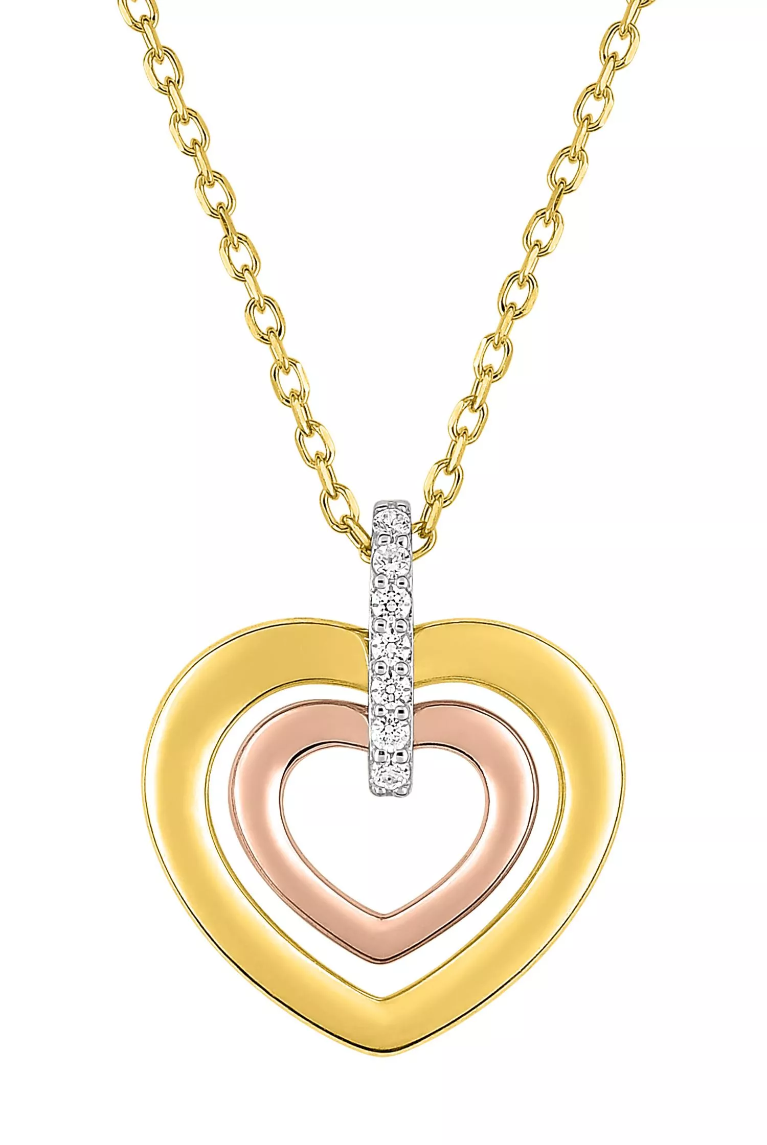 Collier Or Jaune Blanc et Rose Sadjia Zirconium Coeur - Collier en Or 750 18k - Bijoux en Vogue
