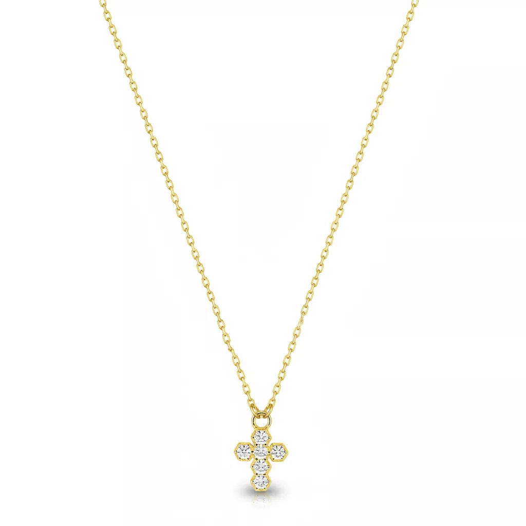Collier Or Zirconium Croix Chrétienne - Collier en Or 750 18k - Bijoux en Vogue