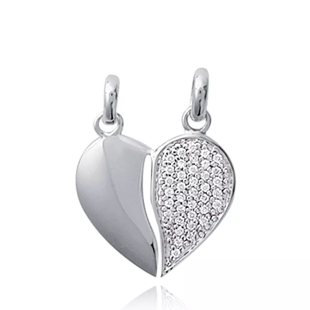 Pendentif Coeurs Rothana Partagés Strass - Pendentif en Argent 925 - Bijoux en Vogue