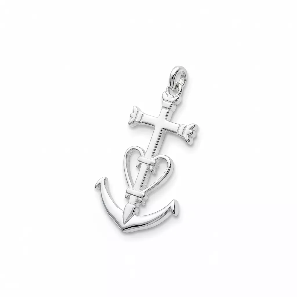 Pendentif Argent Croix ancre-cœur - Pendentif en Argent 925