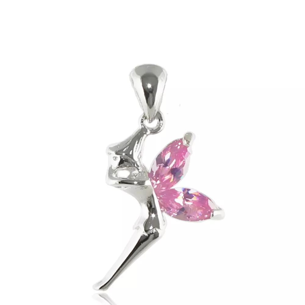 Pendentif argent fée ailée rose Rhodia Maeva Personnage Animal - Pendentif en Argent 925 - Bijoux en Vogue