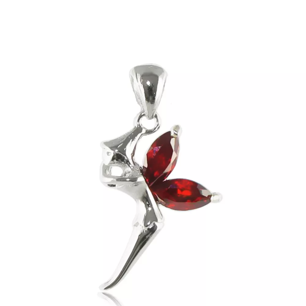 Pendentif argent fée ailée rouge Lamarana maeva Personnage - Pendentif en Argent 925 - Bijoux en Vogue