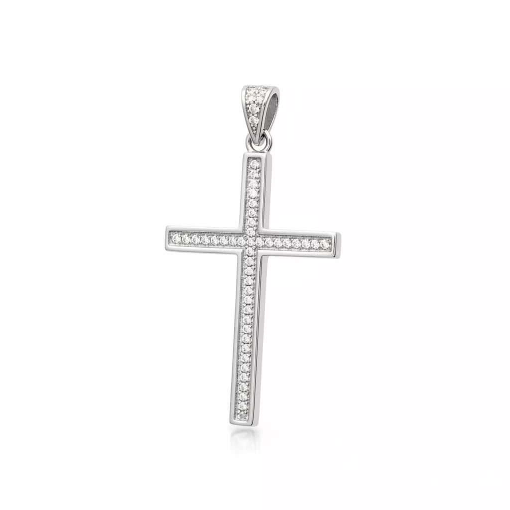 Pendentif Argent Zirconium Croix Chrétienne - Pendentif en Argent 925 - Bijoux en Vogue