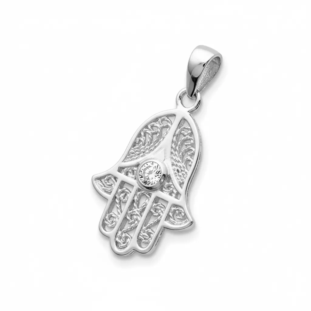 Pendentif Argent Zirconium Main de Fatma - Pendentif en Argent 925 - Bijoux en Vogue