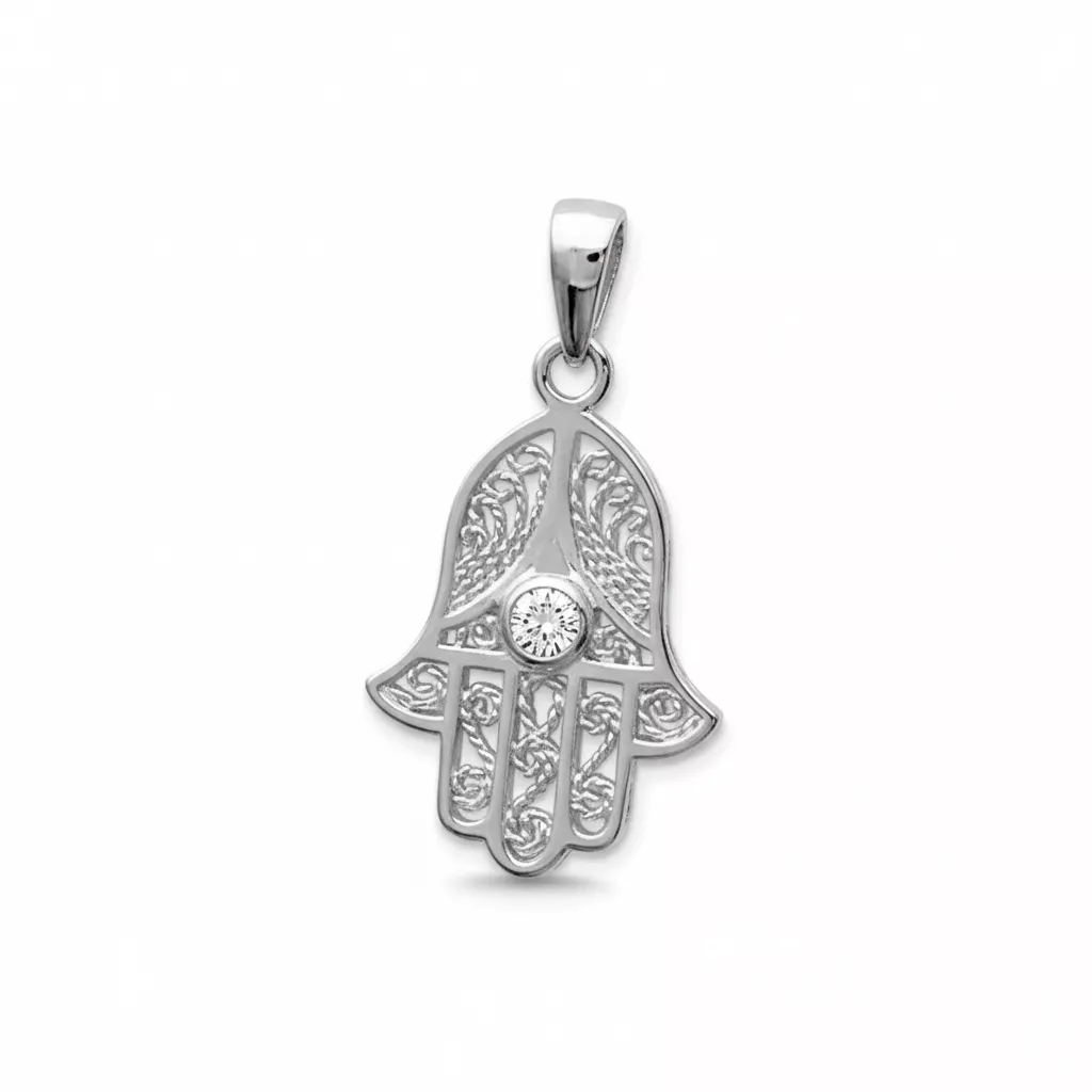 Pendentif Argent Zirconium Main de Fatma - Pendentif en Argent 925 - Bijoux en Vogue