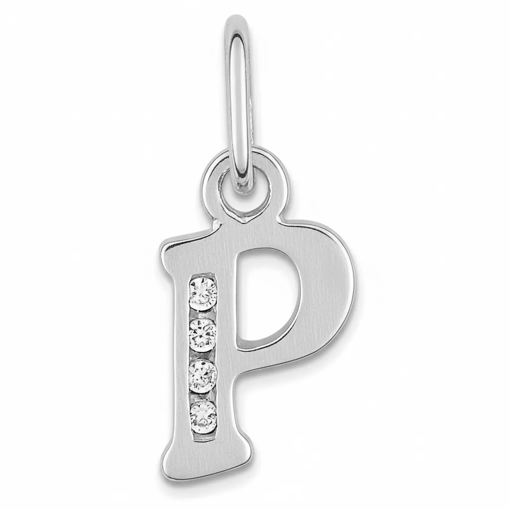 Pendentif Argent Zirconium Lettre P - Pendentif en Argent 925 - Bijoux en Vogue