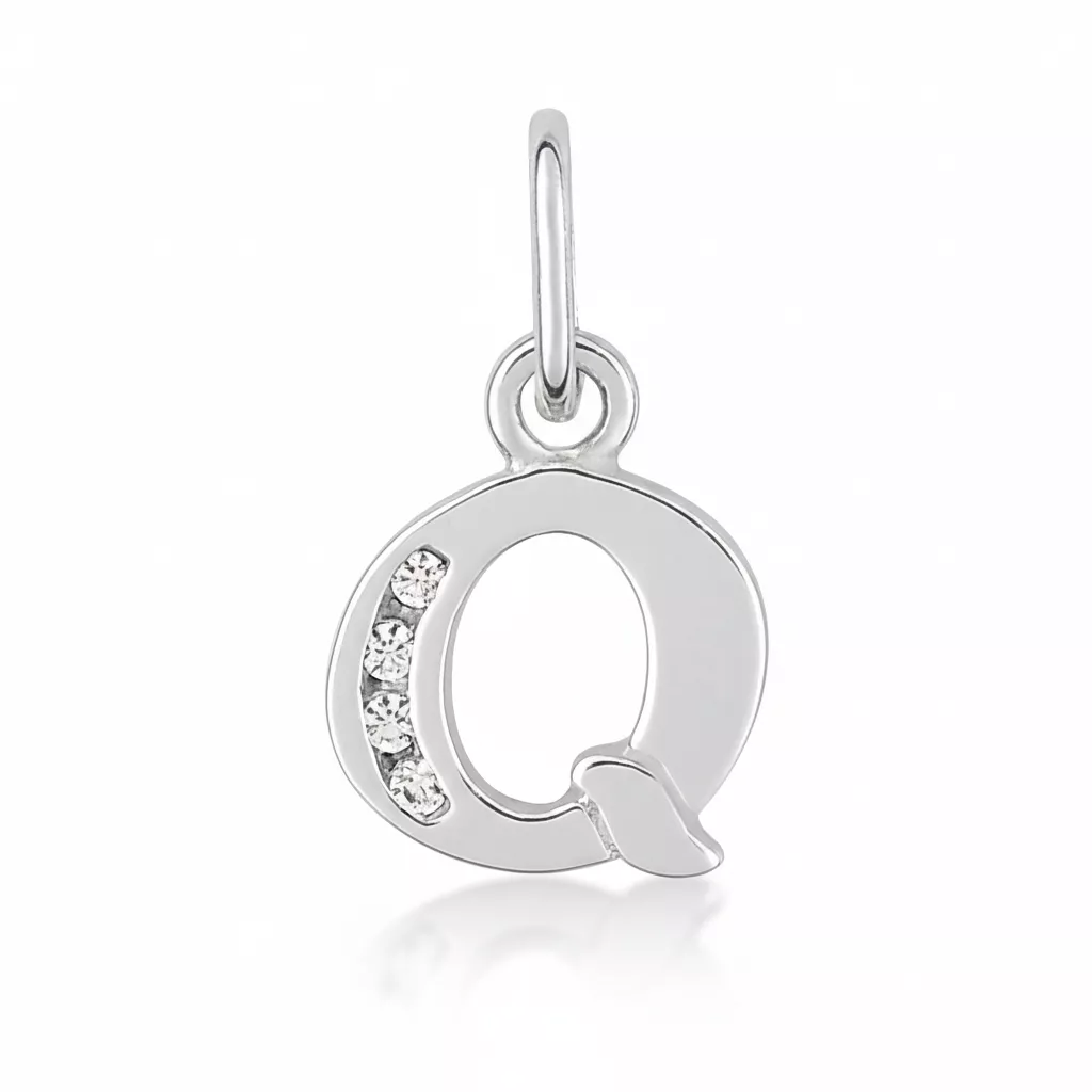 Pendentif Argent Zirconium Lettre Q - Pendentif en Argent 925 - Bijoux en Vogue