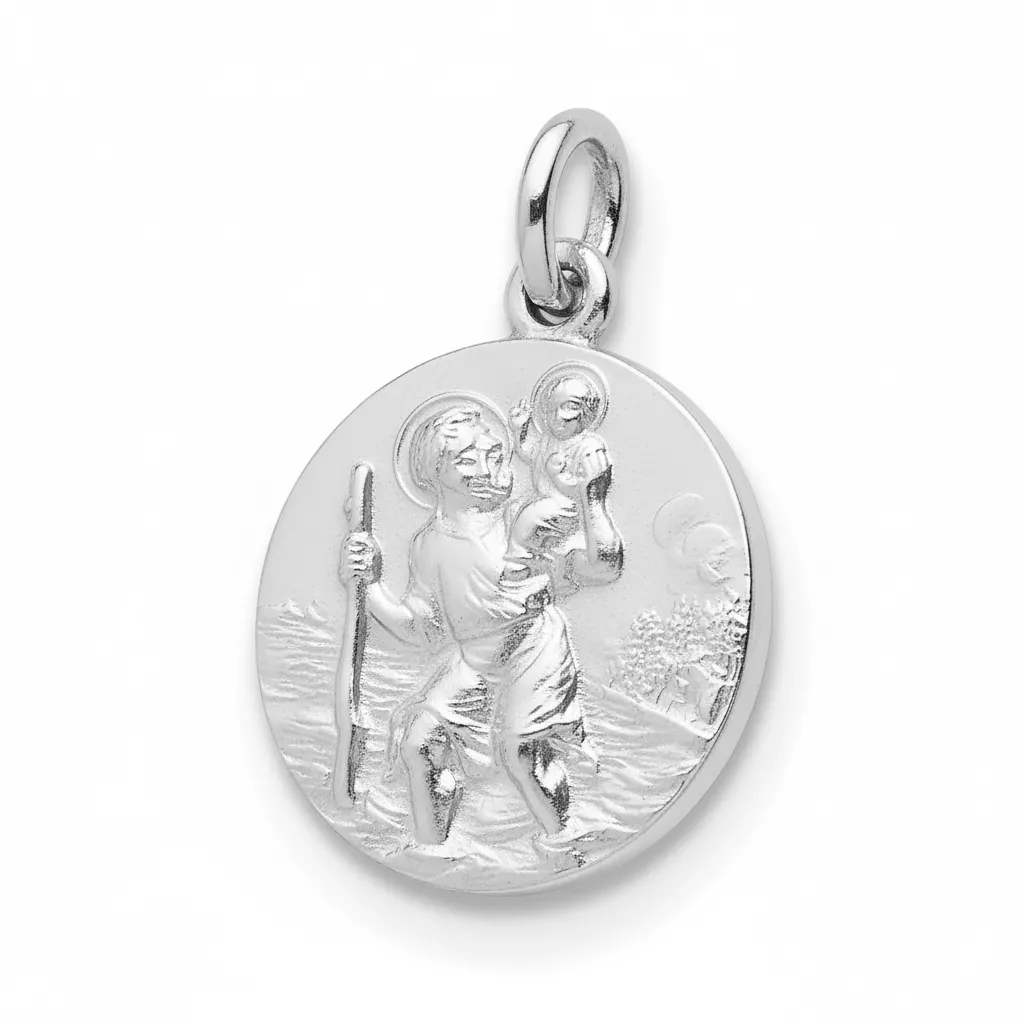 Pendentif Médaille Or Blanc Saint Christophe portant Jésus - Pendentif en Or 375 9k - Bijoux en Vogue