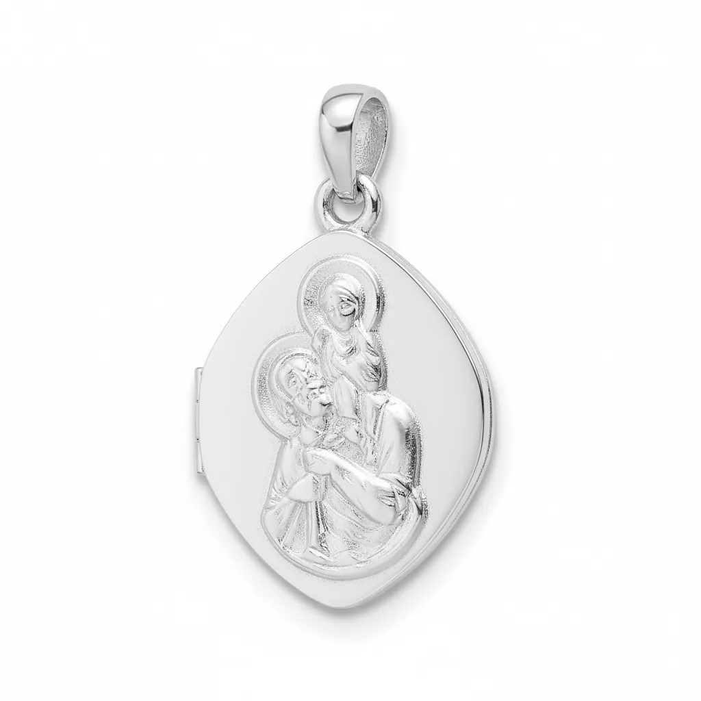 Pendentif Médaille Or Blanc Saint Christophe portant Jésus - Pendentif en Or 375 9k - Bijoux en Vogue