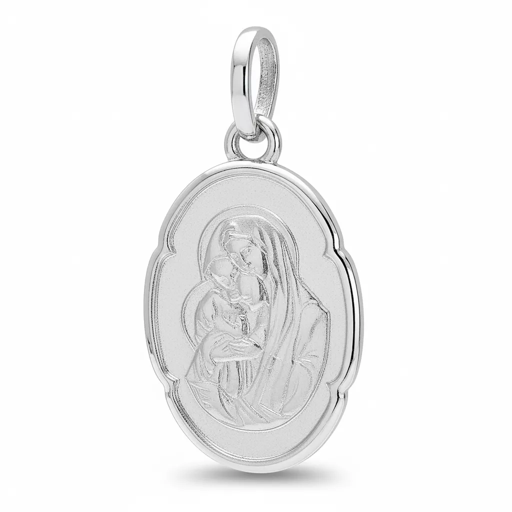 Pendentif Médaille Or Blanc Vierge Marie et Jésus Christ - Pendentif en Or 375 9k - Bijoux en Vogue