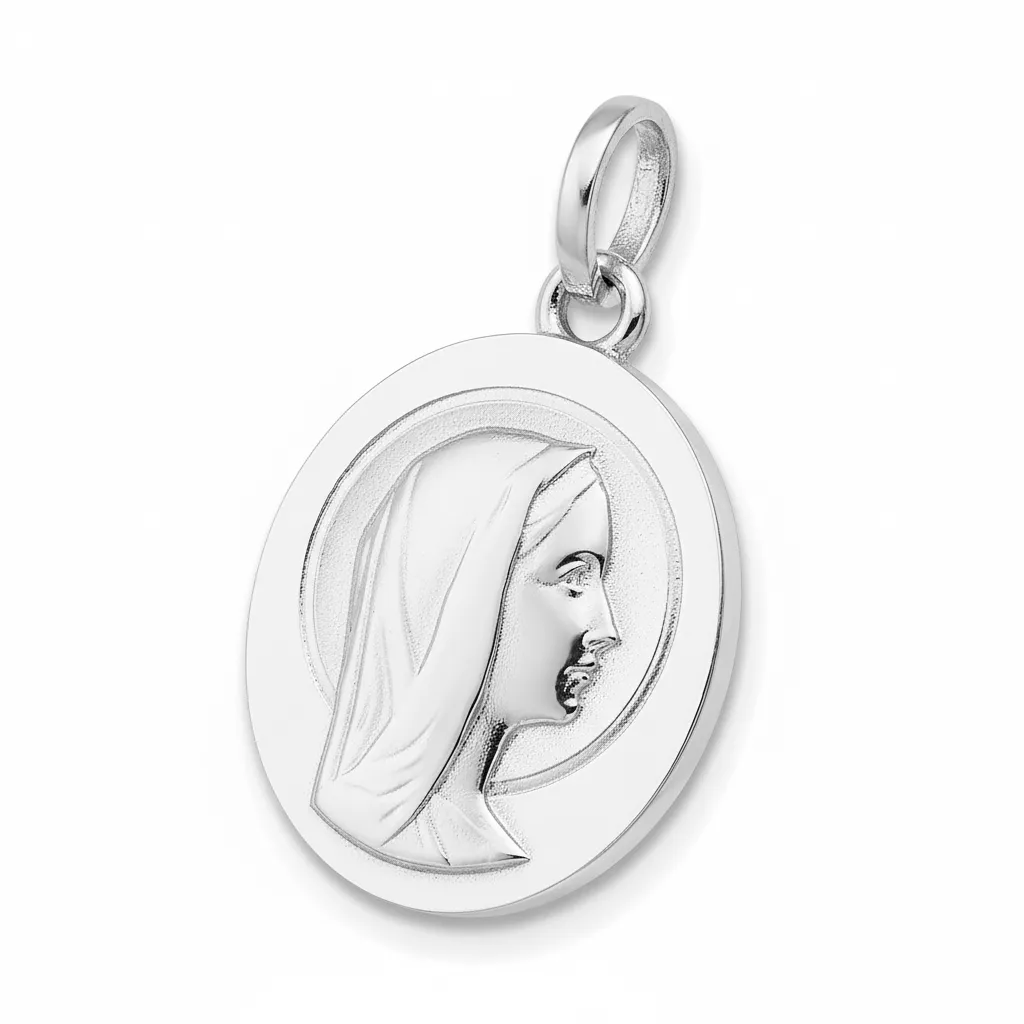 Pendentif Médaille Or Blanc Vierge Marie - Pendentif en Or 375 9k - Bijoux en Vogue