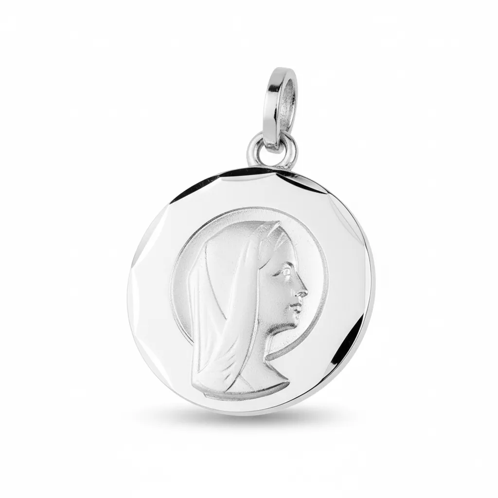 Pendentif Médaille Or Blanc Vierge Marie - Pendentif en Or 375 9k - Bijoux en Vogue