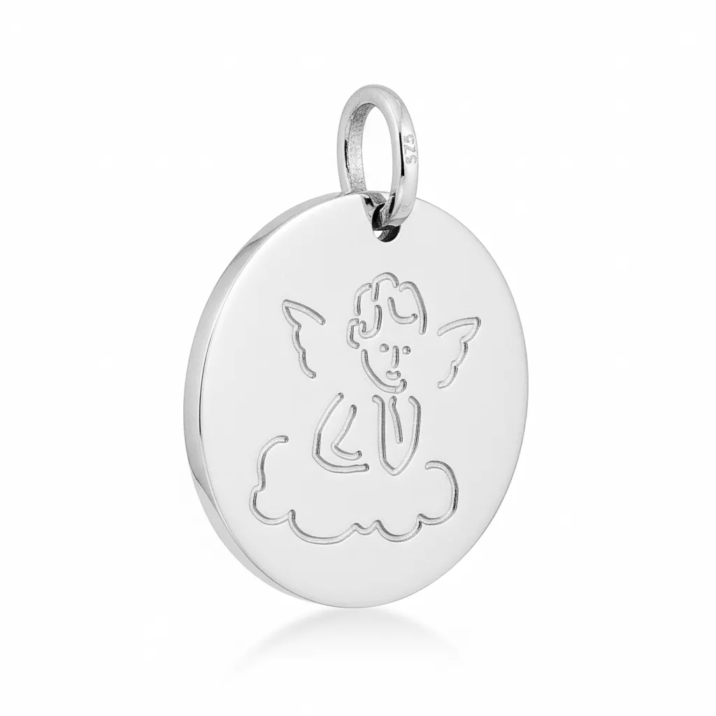 Pendentif Médaille Or Blanc Ange de Raphaël - Pendentif en Or 375 9k - Bijoux en Vogue