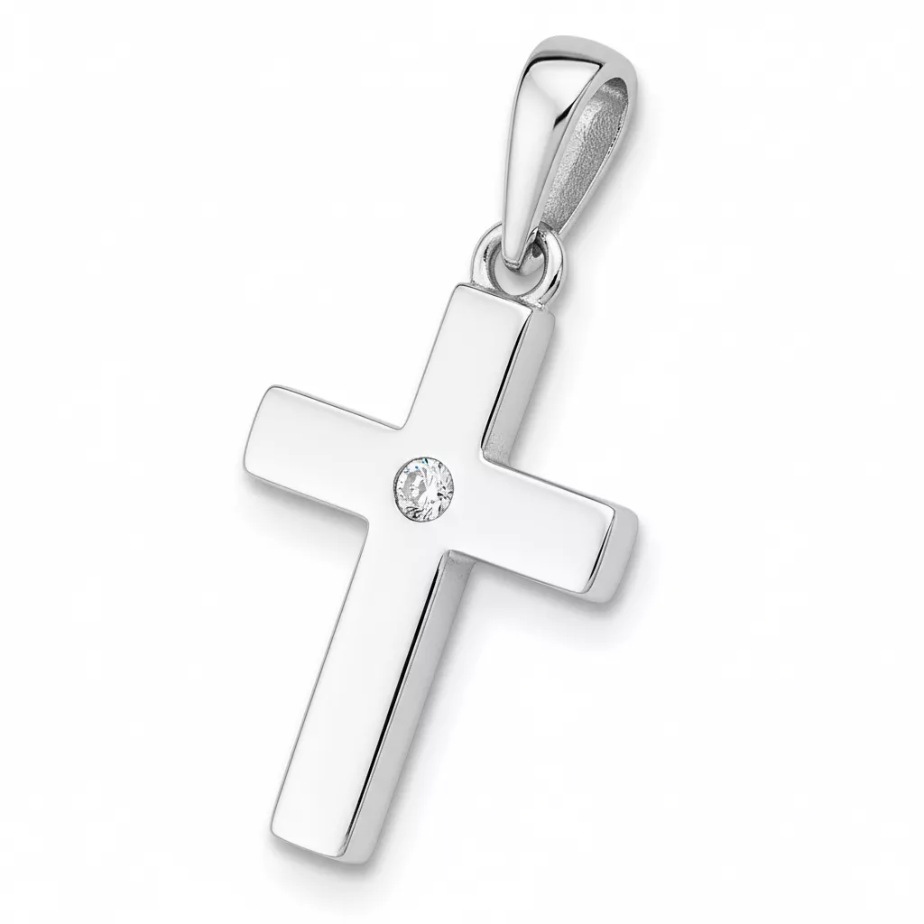 Pendentif Or Blanc Zirconium Croix Chrétienne - Pendentif en Or 375 9k - Bijoux en Vogue