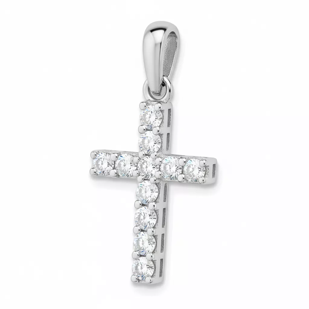 Pendentif Or Blanc Zirconium Croix Chrétienne - Pendentif en Or 375 9k - Bijoux en Vogue