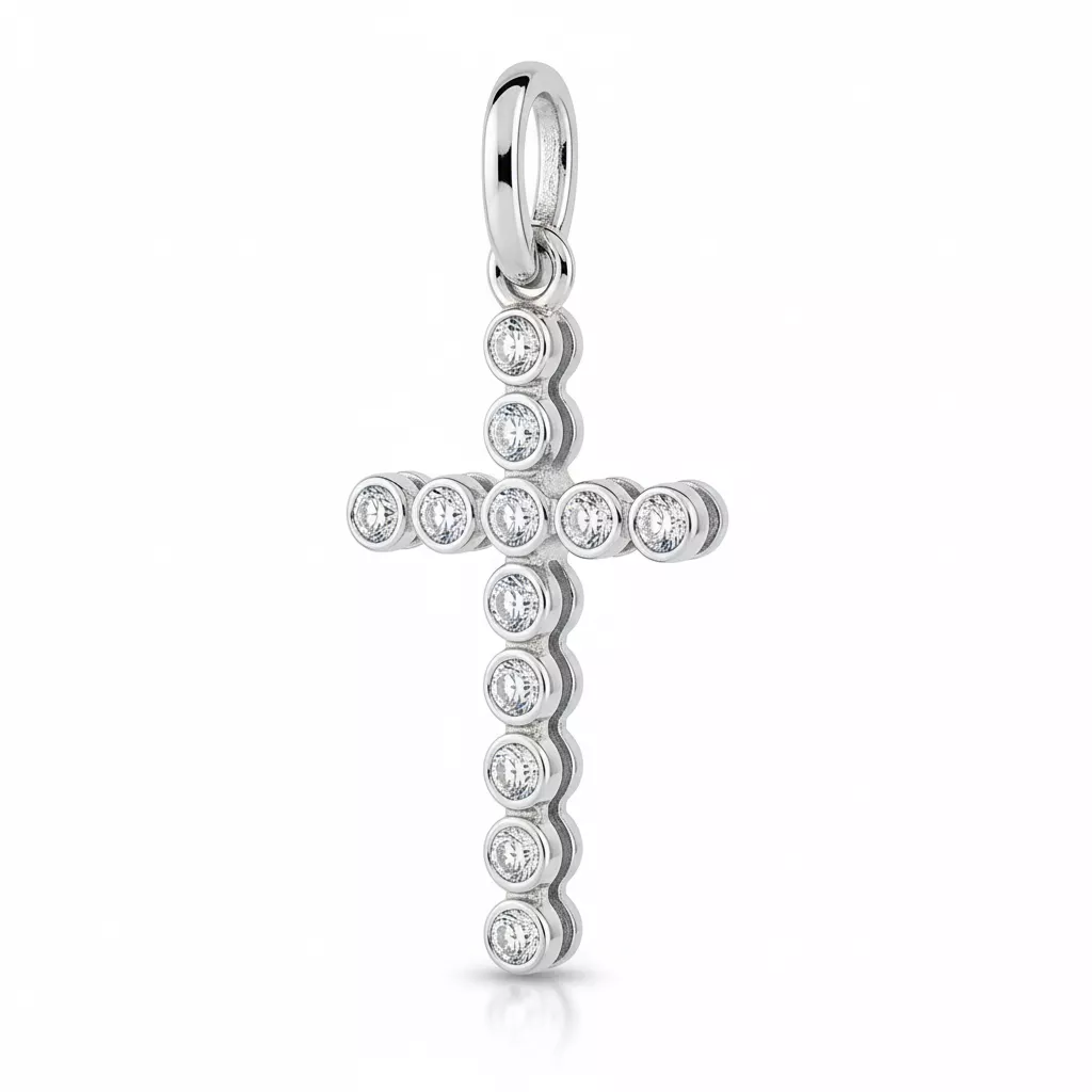 Pendentif Or Blanc Zirconium Croix Chrétienne - Pendentif en Or 375 9k - Bijoux en Vogue