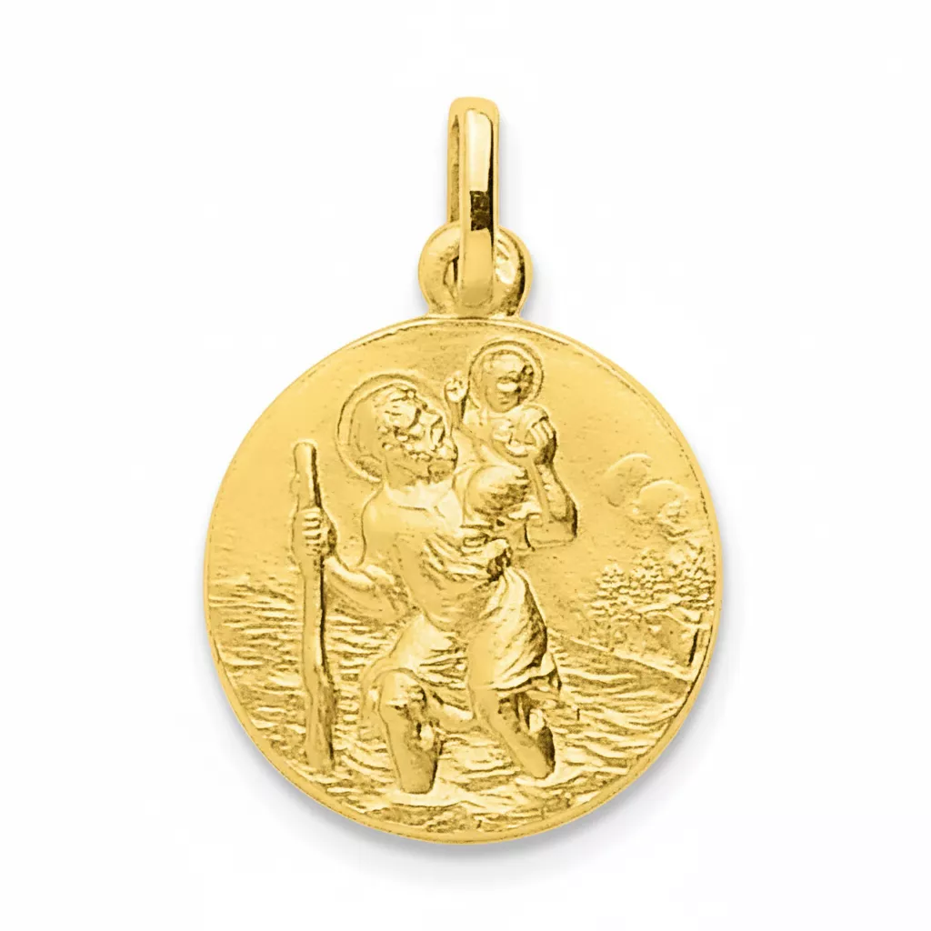 Pendentif Médaille Or Saint Christophe portant Jésus - Pendentif en Or 375 9k - Bijoux en Vogue
