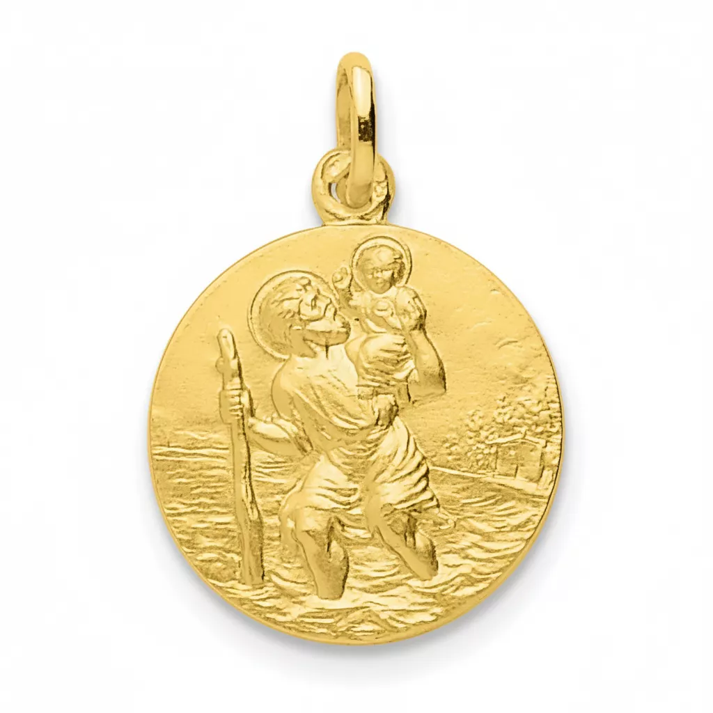 Pendentif Médaille Or Saint Christophe portant Jésus - Pendentif en Or 375 9k - Bijoux en Vogue