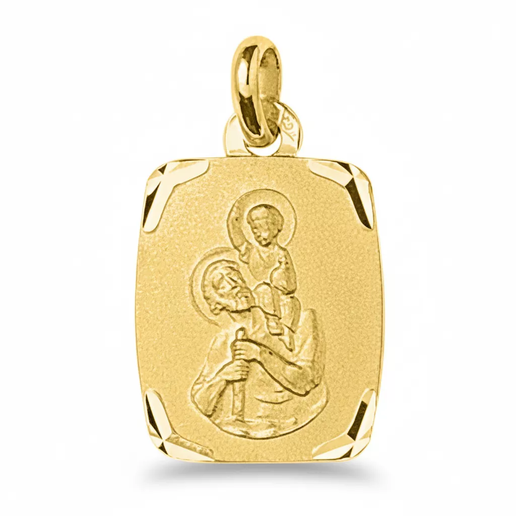 Pendentif Médaille Or Saint Christophe portant Jésus - Pendentif en Or 375 9k - Bijoux en Vogue