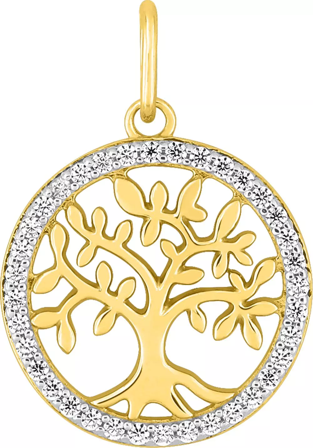 Pendentif Médaille Or Zirconium Arbre de Vie - Pendentif en Or 375 9k - Bijoux en Vogue
