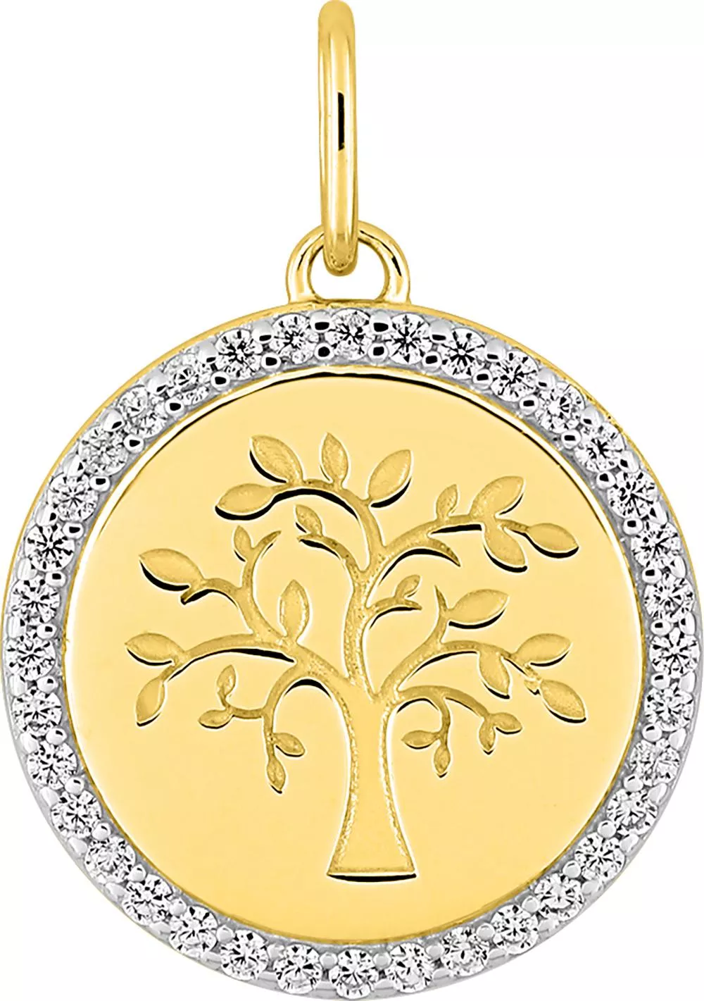 Pendentif Médaille Or Zirconium Arbre de Vie - Pendentif en Or 375 9k - Bijoux en Vogue