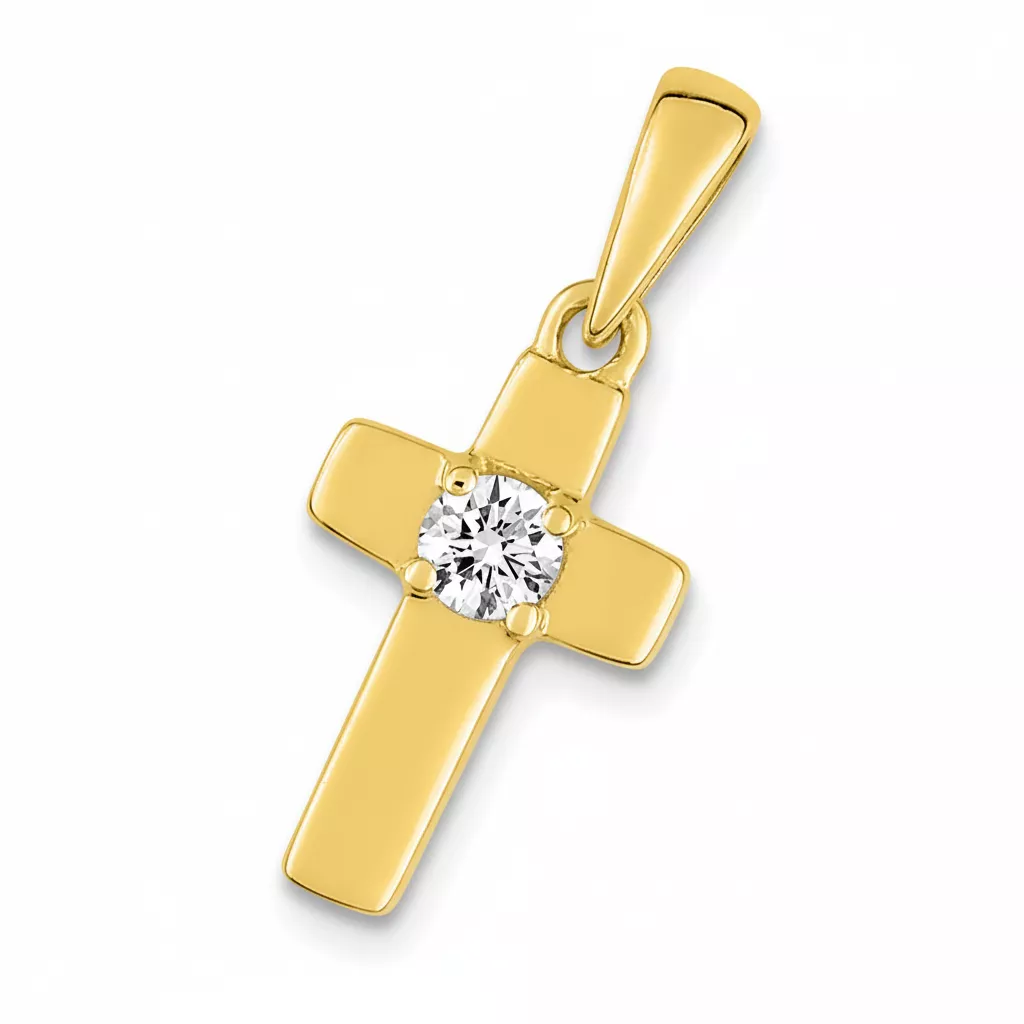 Pendentif Or Zirconium Croix Chrétienne - Pendentif en Or 375 9k - Bijoux en Vogue