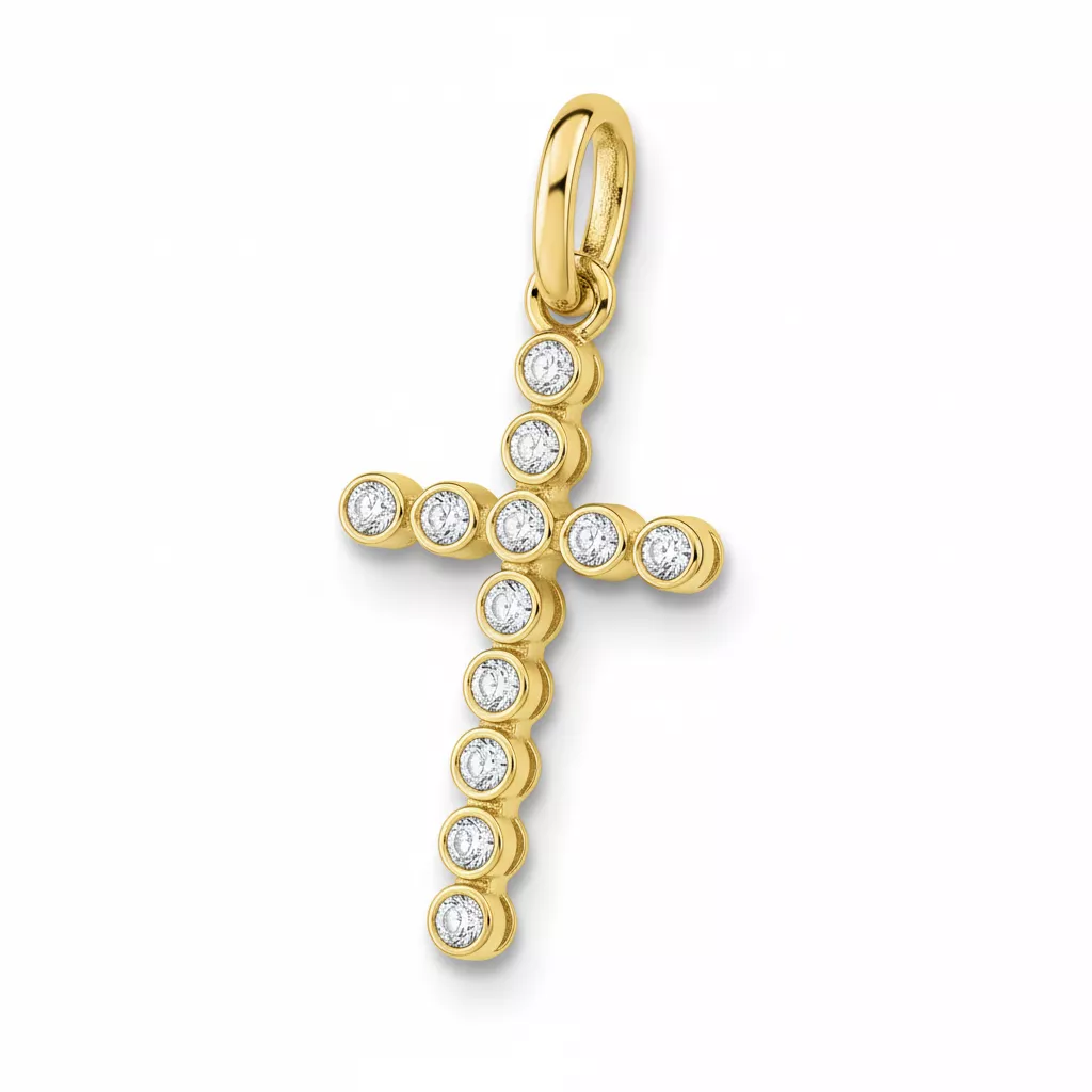 Pendentif Or Zirconium Croix Chrétienne - Pendentif en Or 375 9k - Bijoux en Vogue