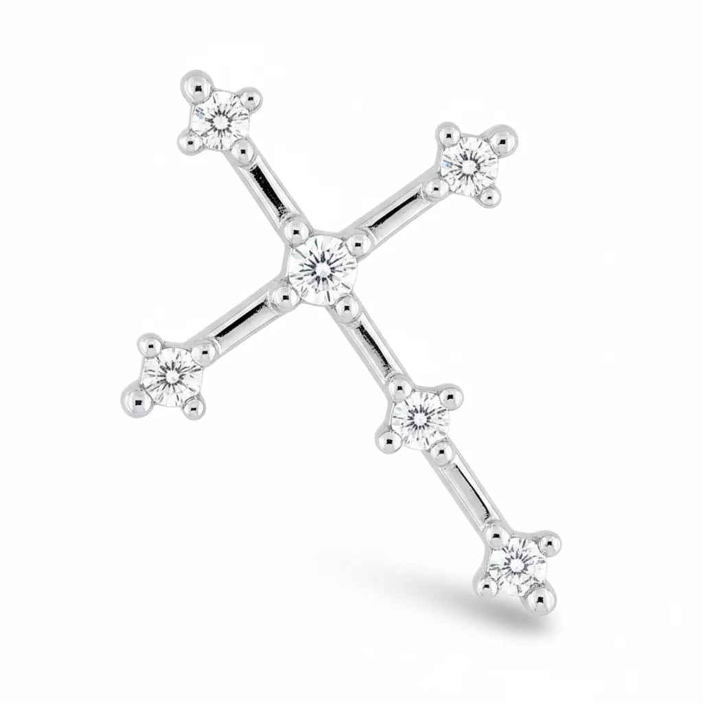 Pendentif Or Blanc Diamant Croix Chrétienne - Pendentif en Or 750 18k - Bijoux en Vogue