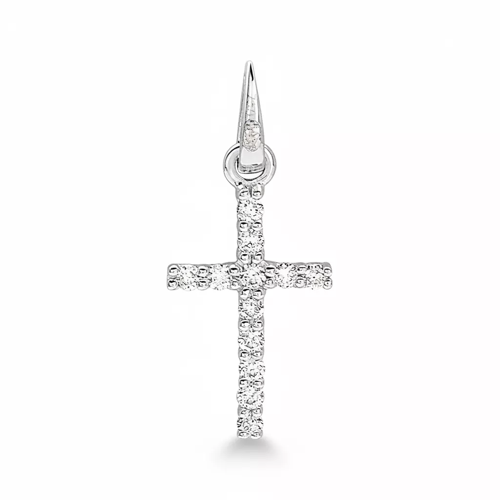 Pendentif Or Blanc Diamant Croix Chrétienne - Pendentif en Or 750 18k - Bijoux en Vogue