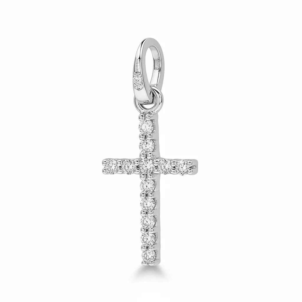 Pendentif Or Blanc Diamant Croix Chrétienne - Pendentif en Or 750 18k - Bijoux en Vogue