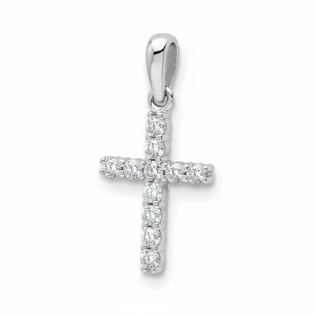 Pendentif Or Blanc Diamant Croix Chrétienne - Pendentif en Or 750 18k - Bijoux en Vogue
