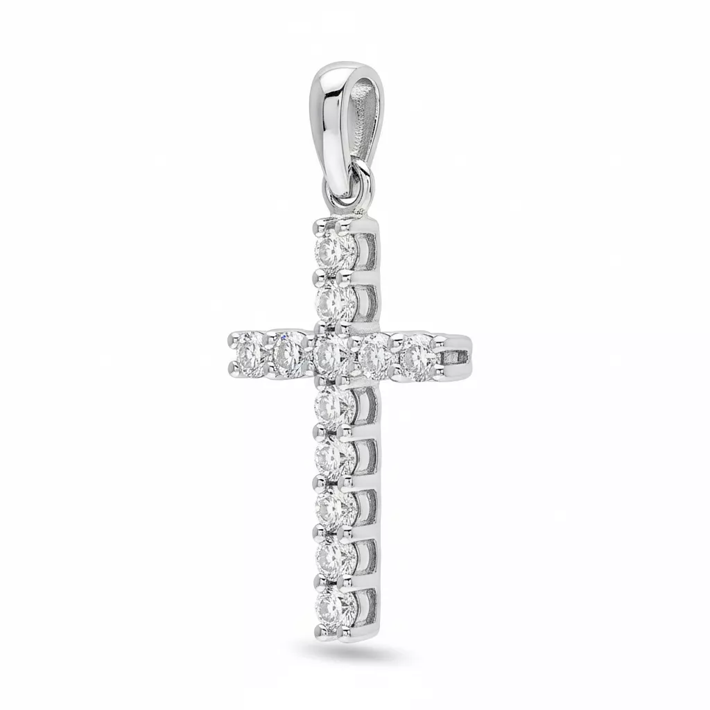 Pendentif Or Blanc Diamant Croix Chrétienne - Pendentif en Or 750 18k - Bijoux en Vogue