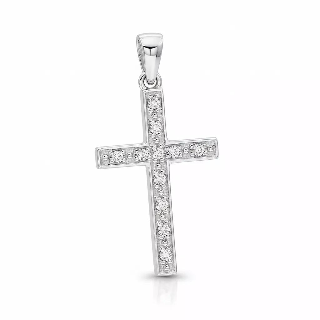Pendentif Or Blanc Diamant Croix Chrétienne - Pendentif en Or 750 18k - Bijoux en Vogue