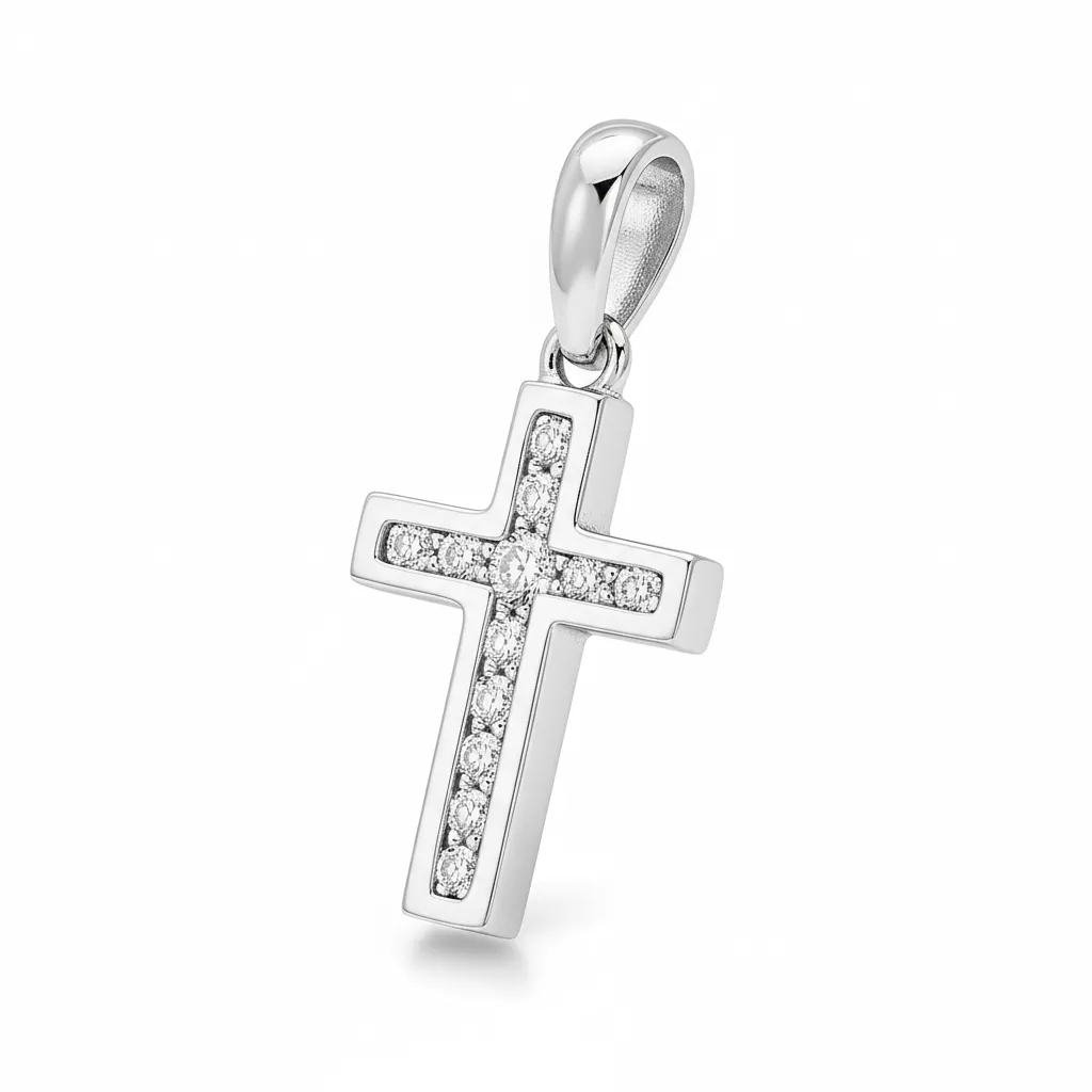 Pendentif Or Blanc Diamant Croix Chrétienne - Pendentif en Or 750 18k - Bijoux en Vogue