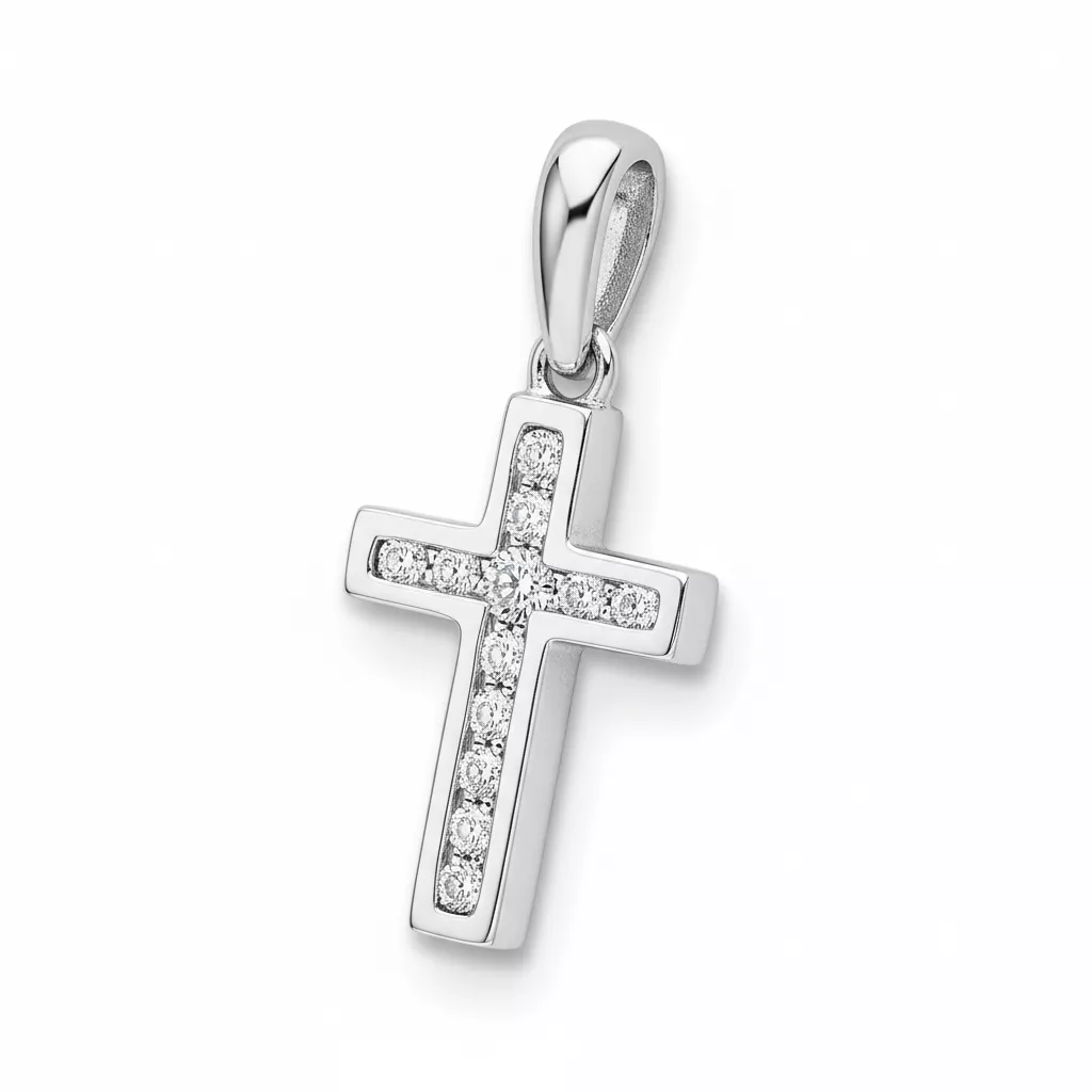 Pendentif Or Blanc Diamant Croix Chrétienne - Pendentif en Or 750 18k - Bijoux en Vogue