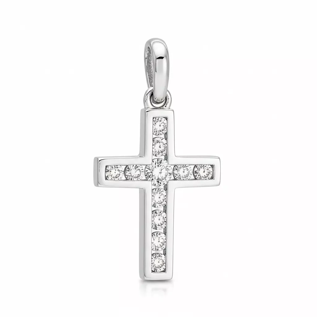 Pendentif Or Blanc Diamant Croix Chrétienne - Pendentif en Or 750 18k - Bijoux en Vogue