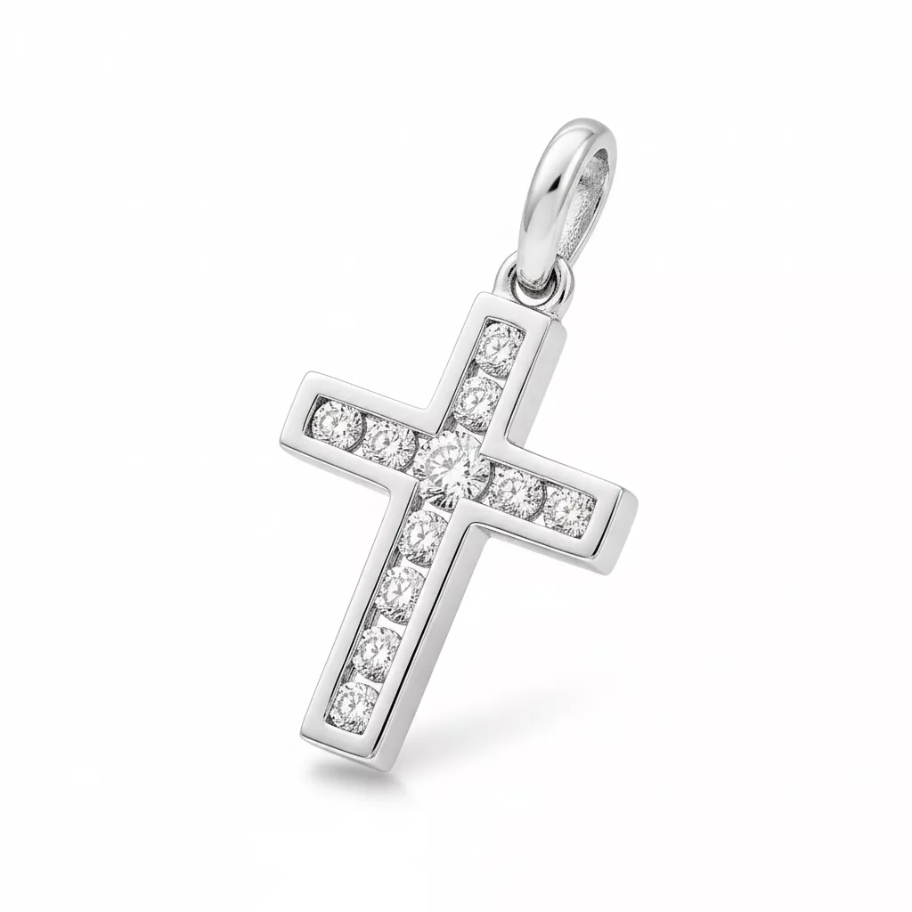 Pendentif Or Blanc Diamant Croix Chrétienne - Pendentif en Or 750 18k - Bijoux en Vogue
