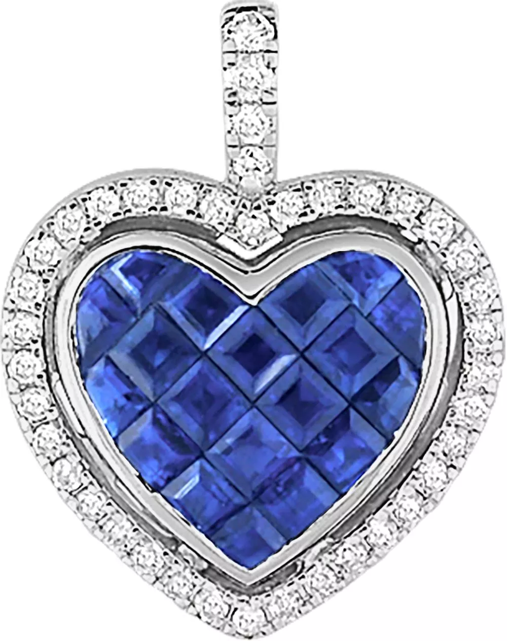 Pendentif Or Blanc Kaela Diamant Saphir Coeur - Pendentif en Or 750 18k - Bijoux en Vogue