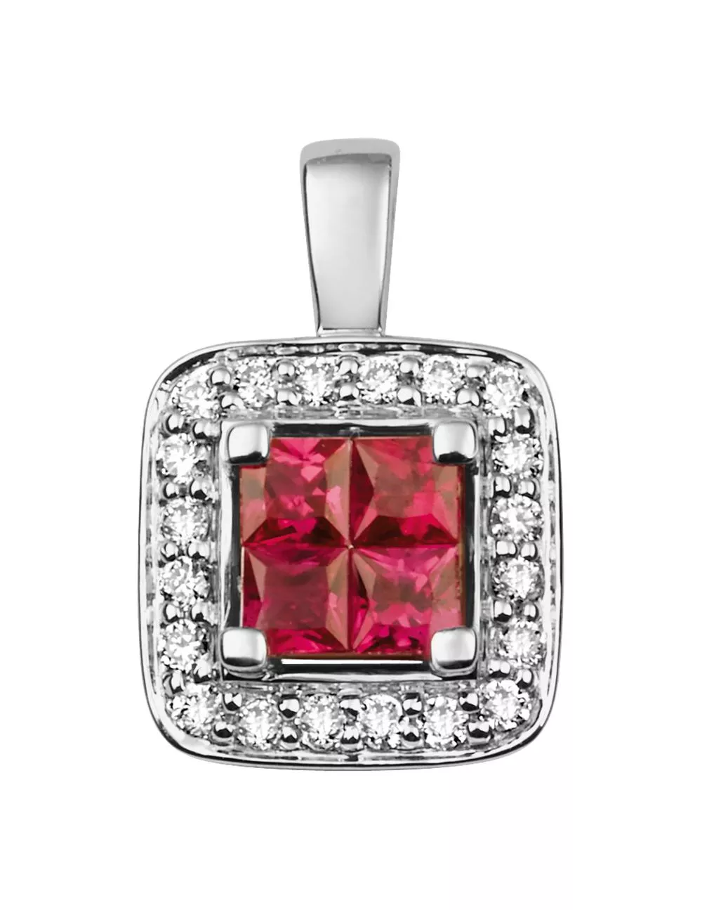 Pendentif Or Blanc Cerinna Diamant Rubis - Pendentif en Or 750 18k