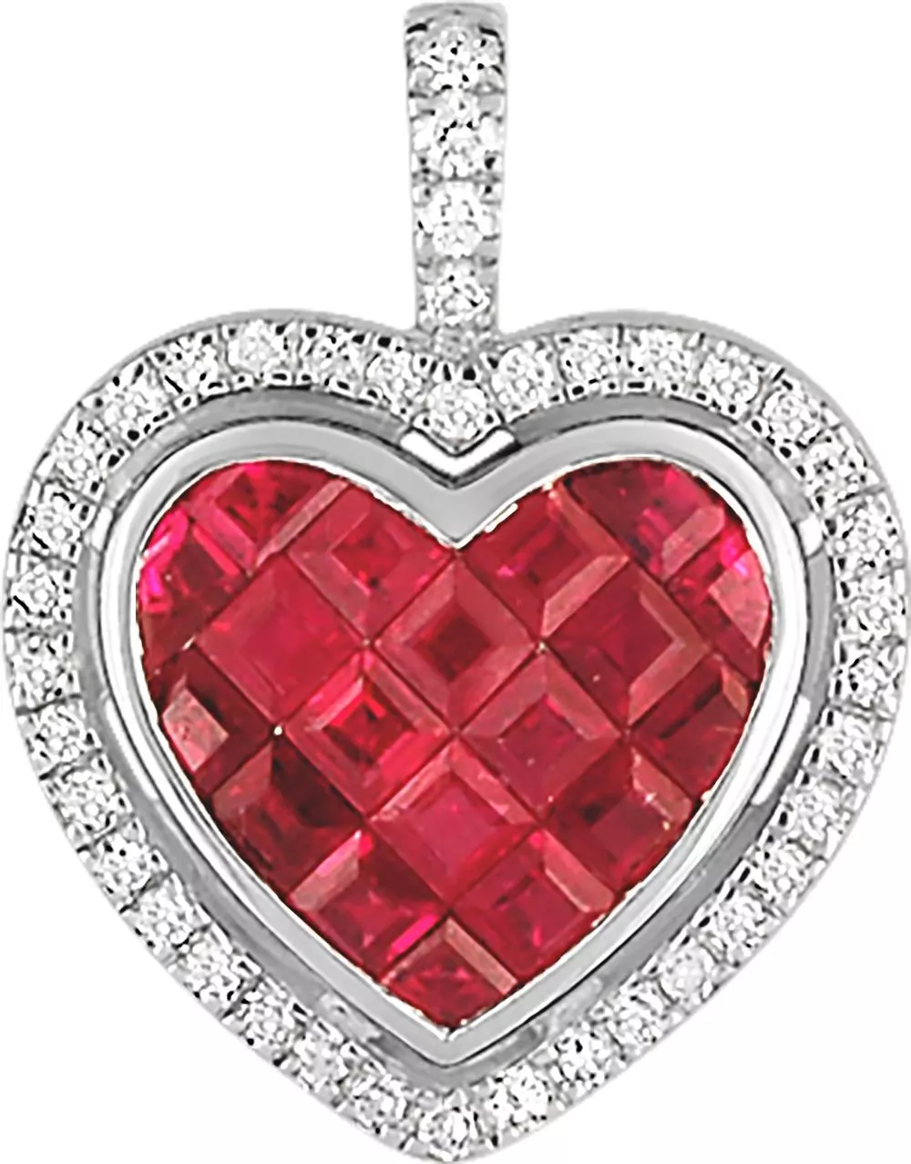 Pendentif Or Blanc Kathline Diamant Rubis Coeur - Pendentif en Or 750 18k - Bijoux en Vogue