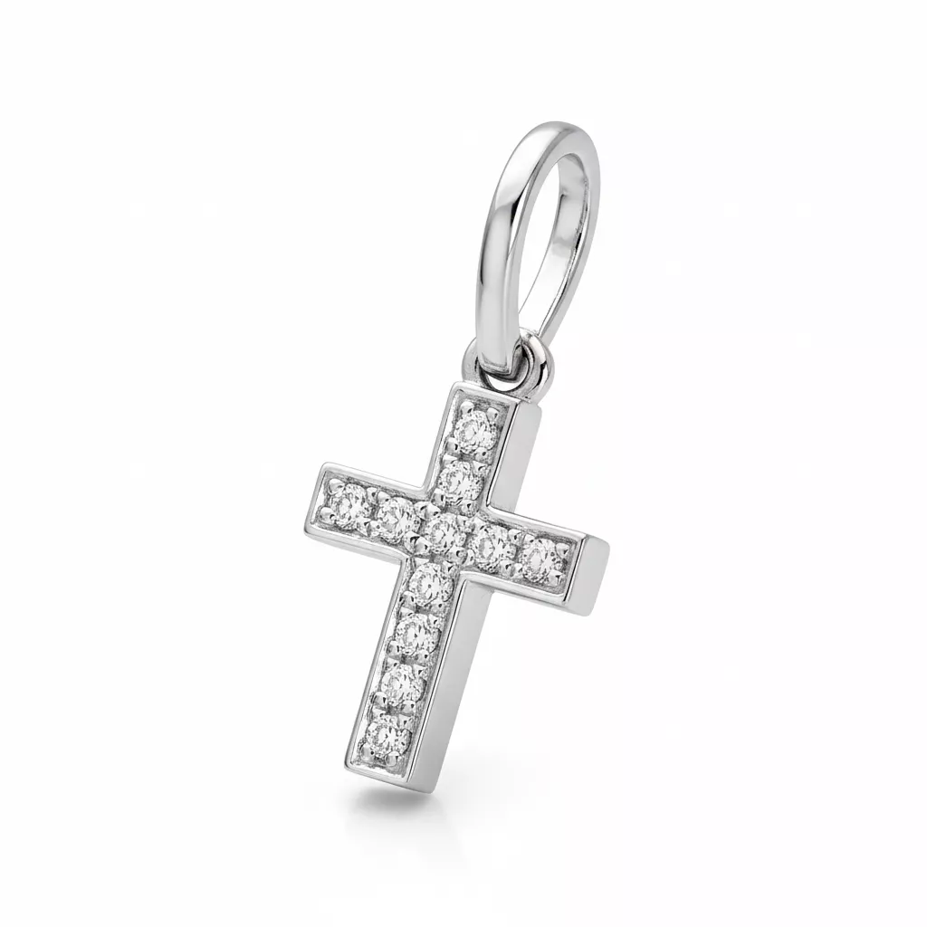 Pendentif Or Blanc Diamant Croix Chrétienne - Pendentif en Or 750 18k - Bijoux en Vogue