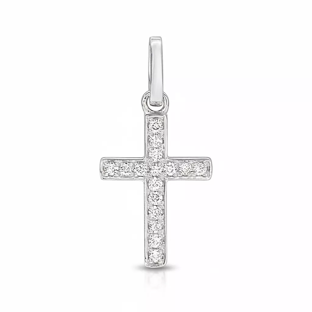 Pendentif Or Blanc Diamant Croix Chrétienne - Pendentif en Or 750 18k - Bijoux en Vogue
