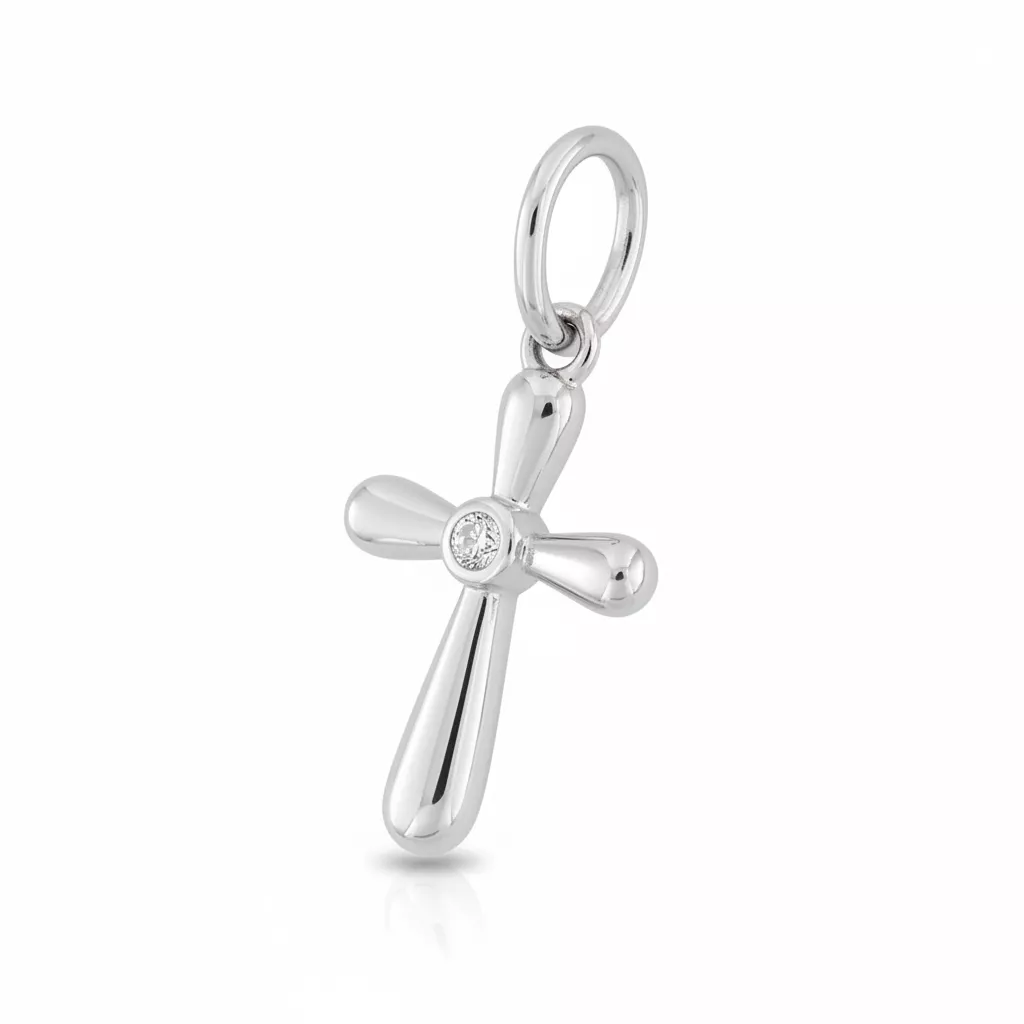 Pendentif Or Blanc Diamant Croix Chrétienne - Pendentif en Or 750 18k - Bijoux en Vogue