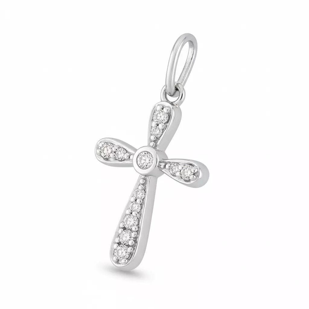 Pendentif Or Blanc Diamant Croix Chrétienne - Pendentif en Or 750 18k - Bijoux en Vogue