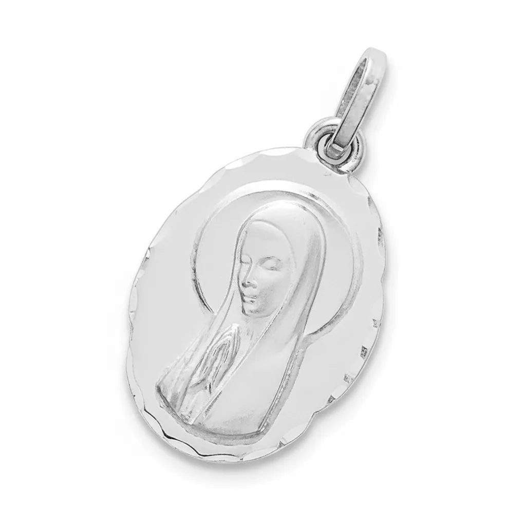Pendentif Médaille Or Blanc Vierge Marie - Pendentif en Or 750 18k - Bijoux en Vogue