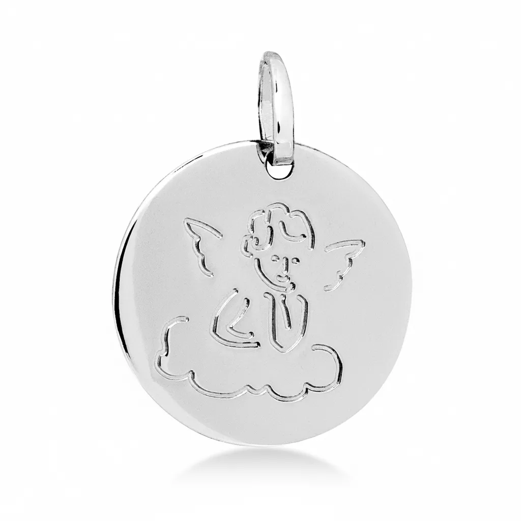 Pendentif Médaille Or Blanc Ange de Raphaël - Pendentif en Or 750 18k - Bijoux en Vogue